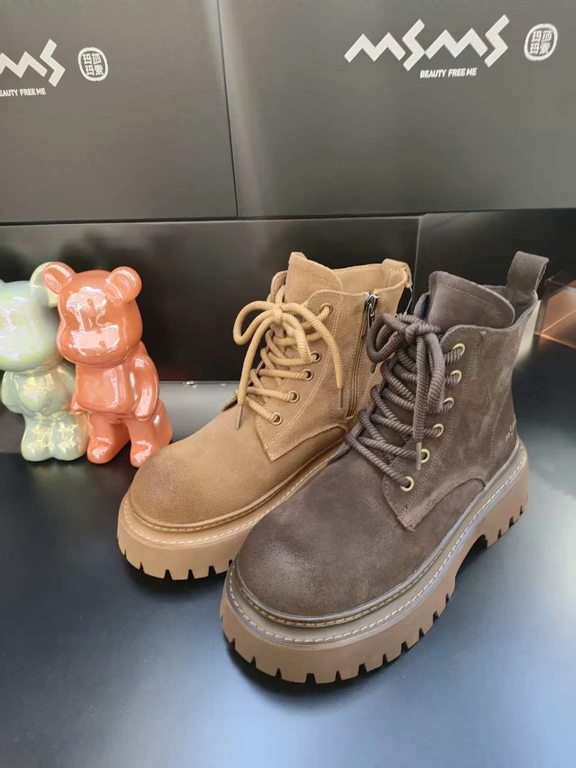 【玛莎玛索】118-70dm冬季新款系带翻毛绒圆头加绒时尚百搭马丁靴