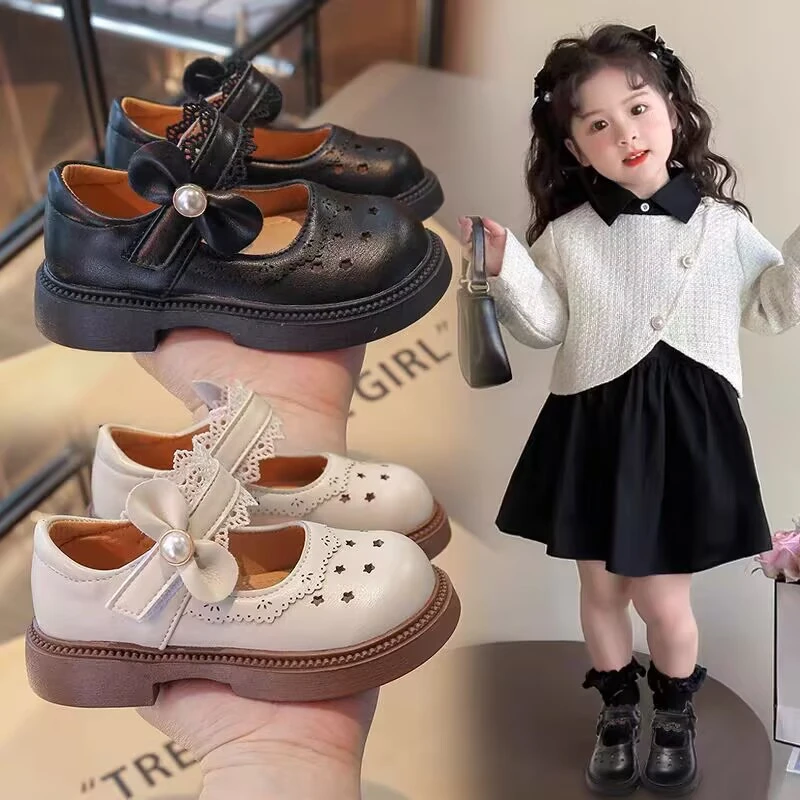 ABC2025新款女童小皮鞋蝴蝶结花边演出小女孩公主时尚儿童鞋单鞋