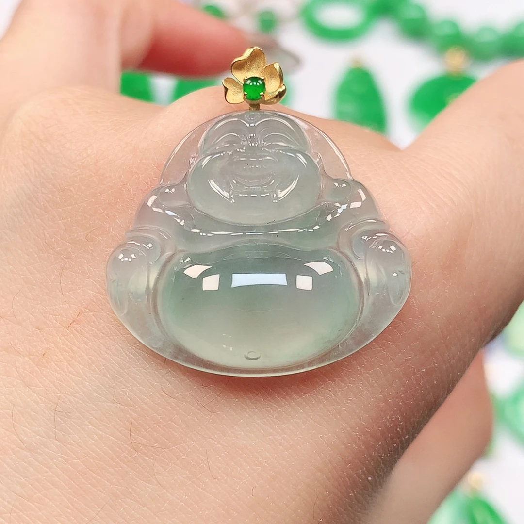 翡翠18K金镶嵌吊坠(不含链)