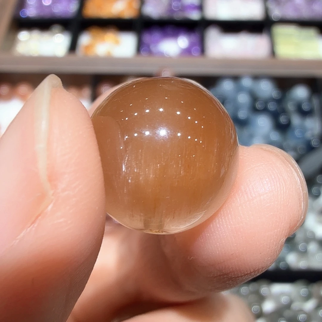 水晶未镶嵌珠宝半成品拉丝透体黄兔毛14.8mm