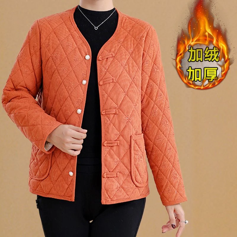 清仓灯芯绒短款小棉衣秋冬休闲加绒保暖棉袄外套中老年女棉衣服