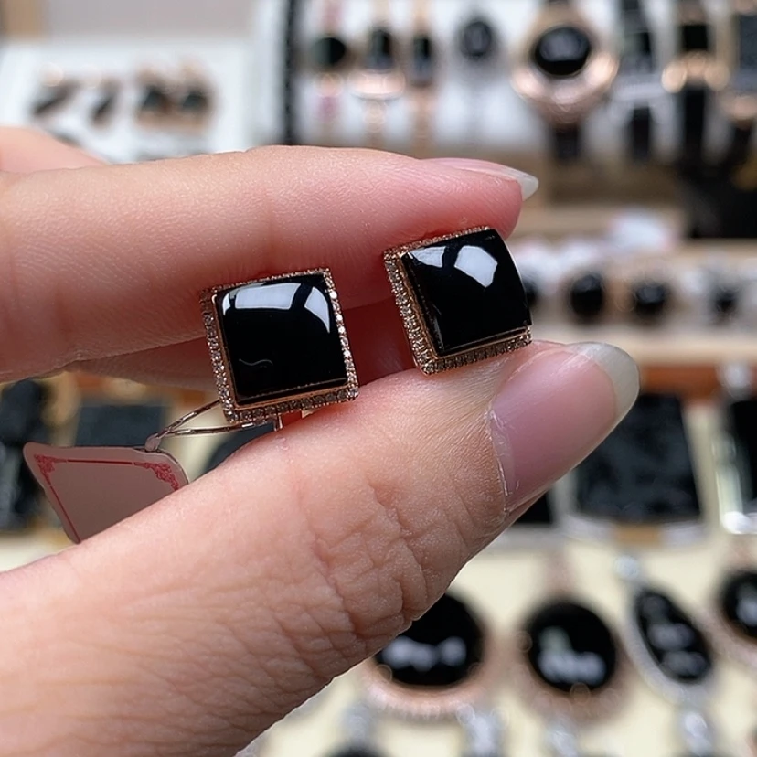 【闪购商品】翡翠耳饰18K金镶嵌墨翠