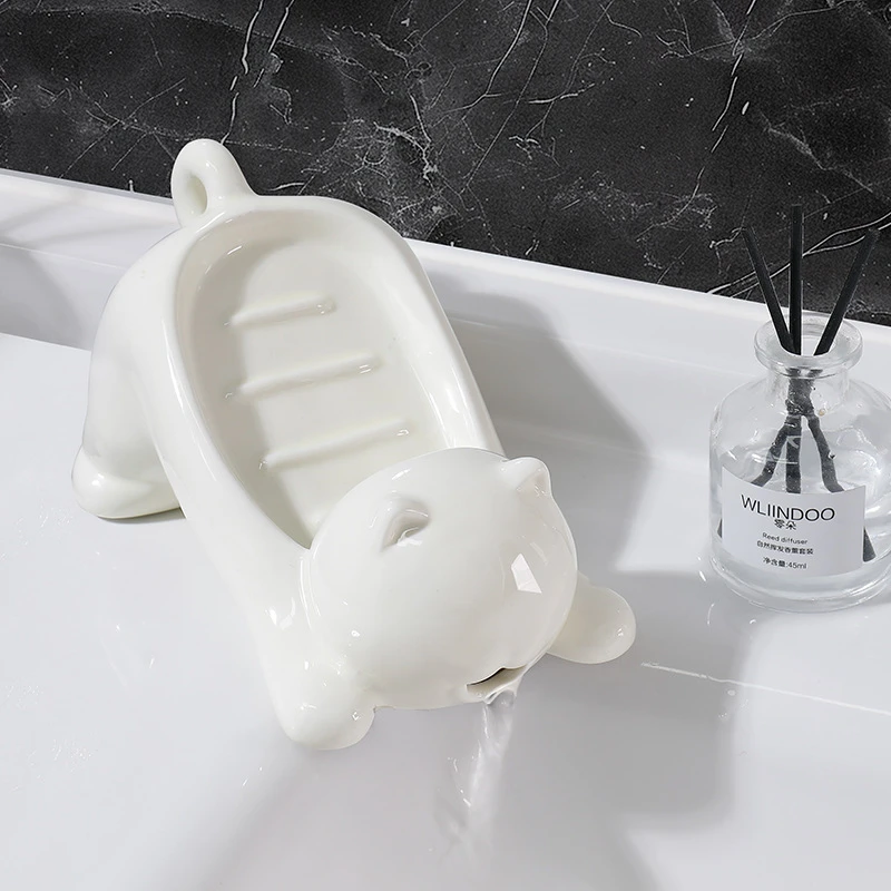 肥皂盒猫咪沥水新创意高颜值可爱皂盒不积水免打孔皂盒收纳盒摆件