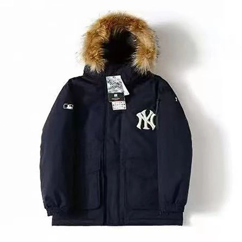 M.LB纽约扬基队NY Logo印花毛领连帽羽绒服男女同款