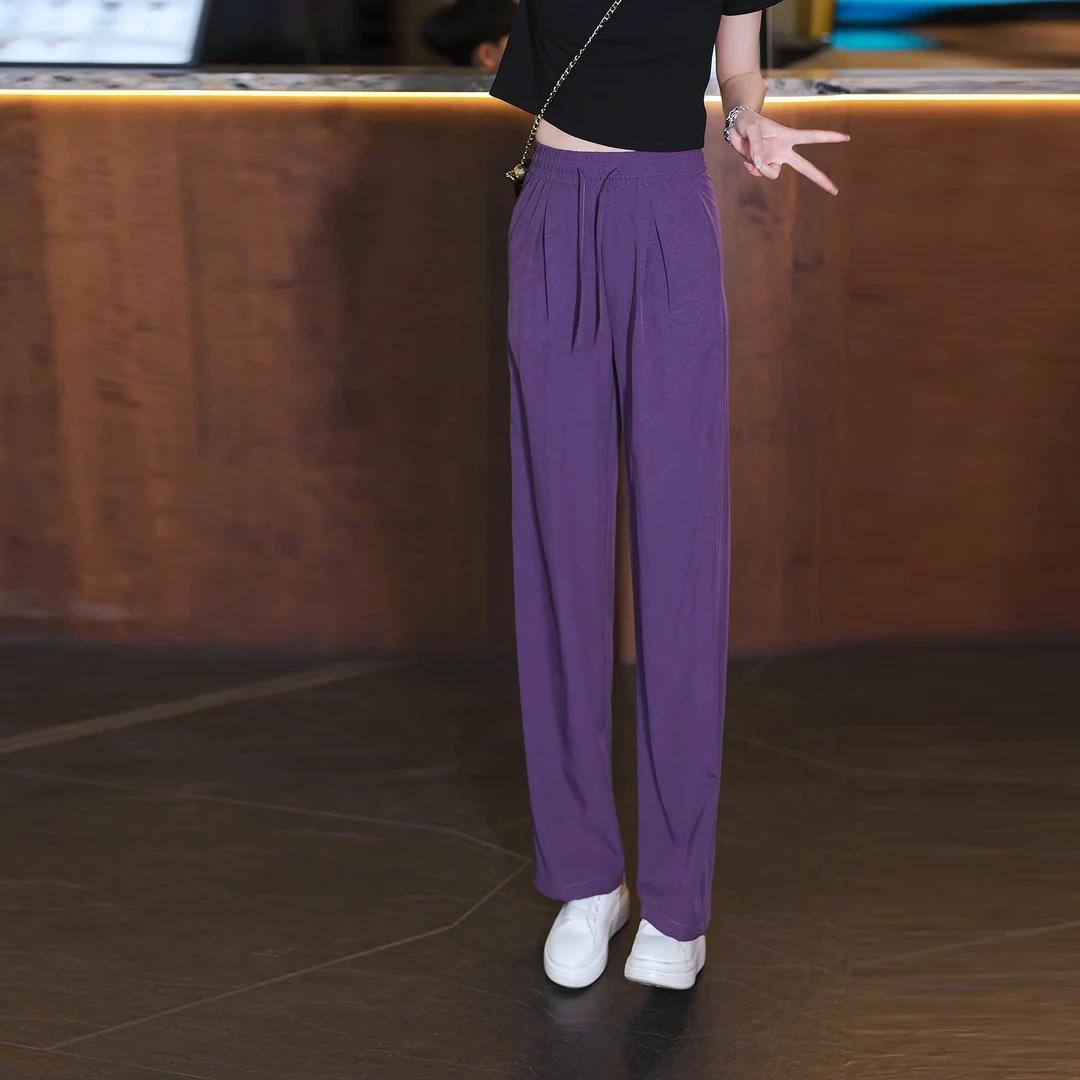 2025年春夏新款冰丝窄版直筒显瘦直筒裤垂直感窄版直筒裤女1331