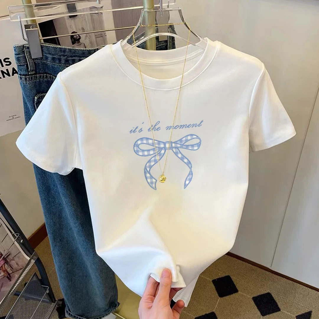 【天猫同款】2025夏季短袖T恤女款纯棉T恤宽松百搭休闲圆领T恤女小