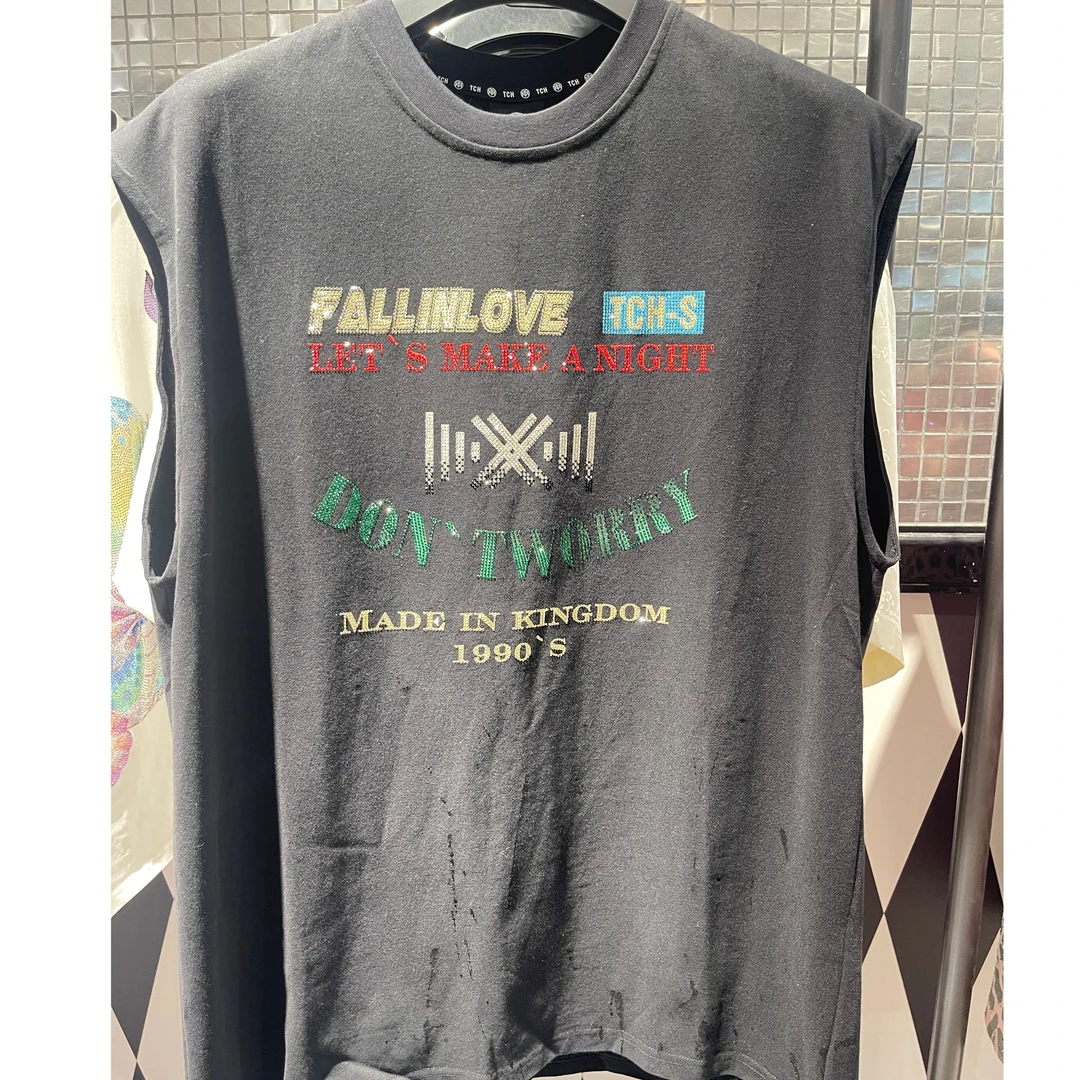 TCH轻奢烫钻工艺时尚百搭灰色情侣款背心S69B036003私服tch