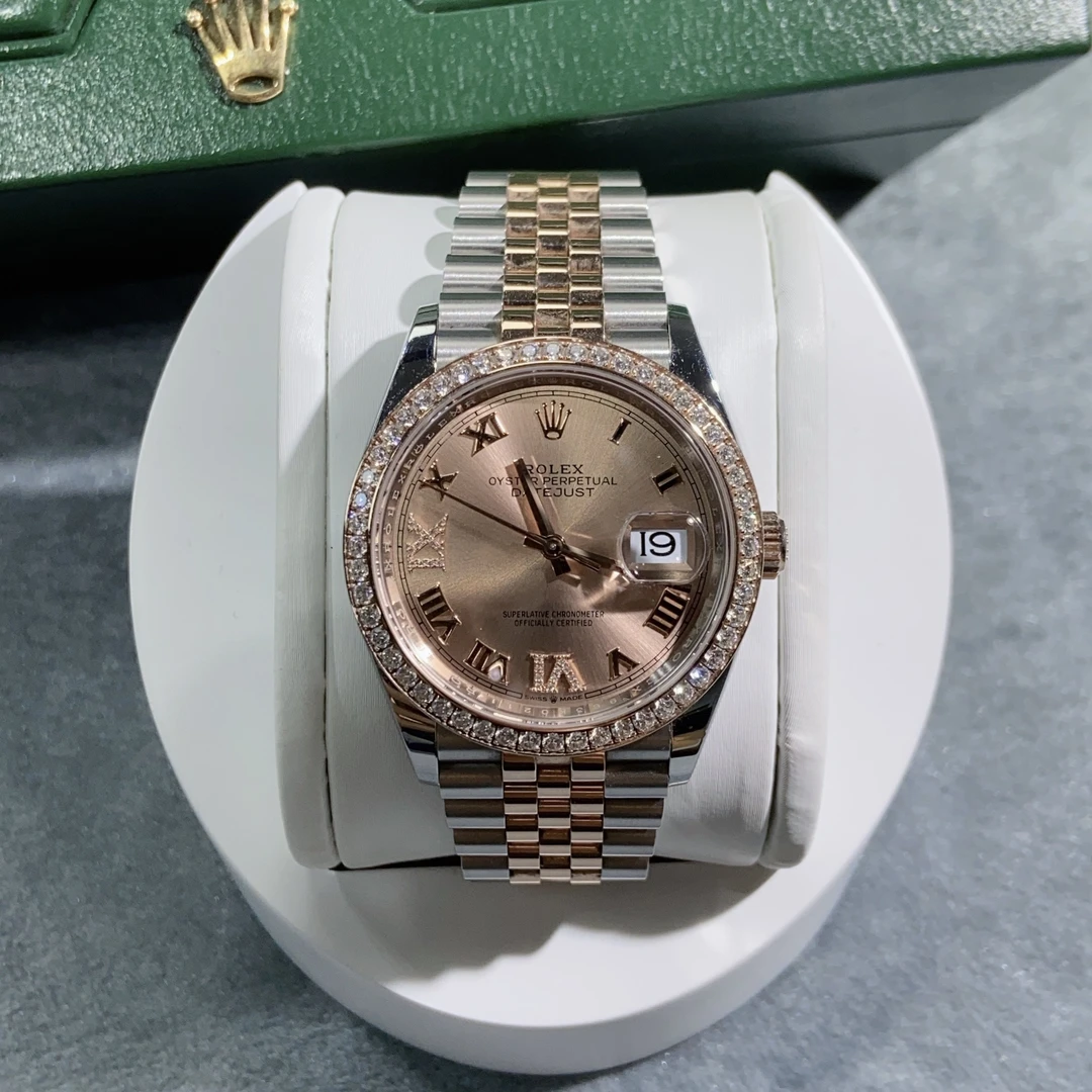 99新 Rolex/劳力士 日志系列/126281/内外原镶钻/时尚粉罗马/36mm