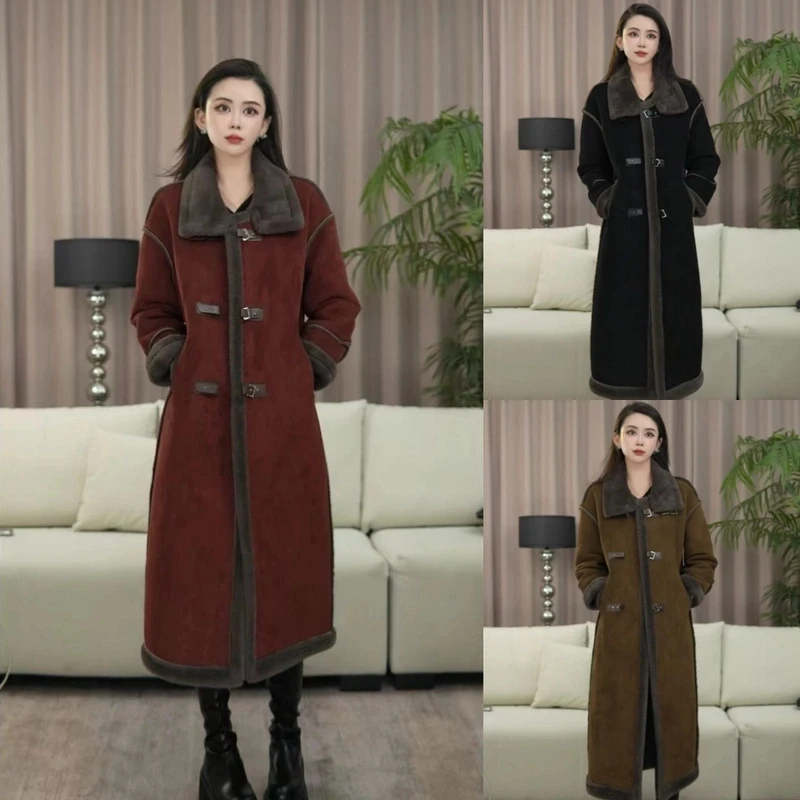 M时尚冬季保暖加厚外套网红新款皮毛一体长款气质百搭