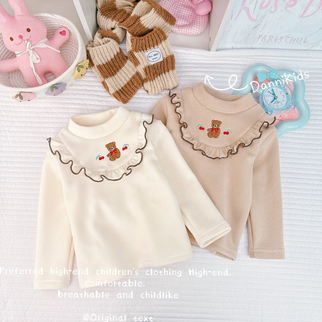 「Dannirabbit」【森系甜美】冬款&女童小熊木耳边加绒打底衫【G-5071】