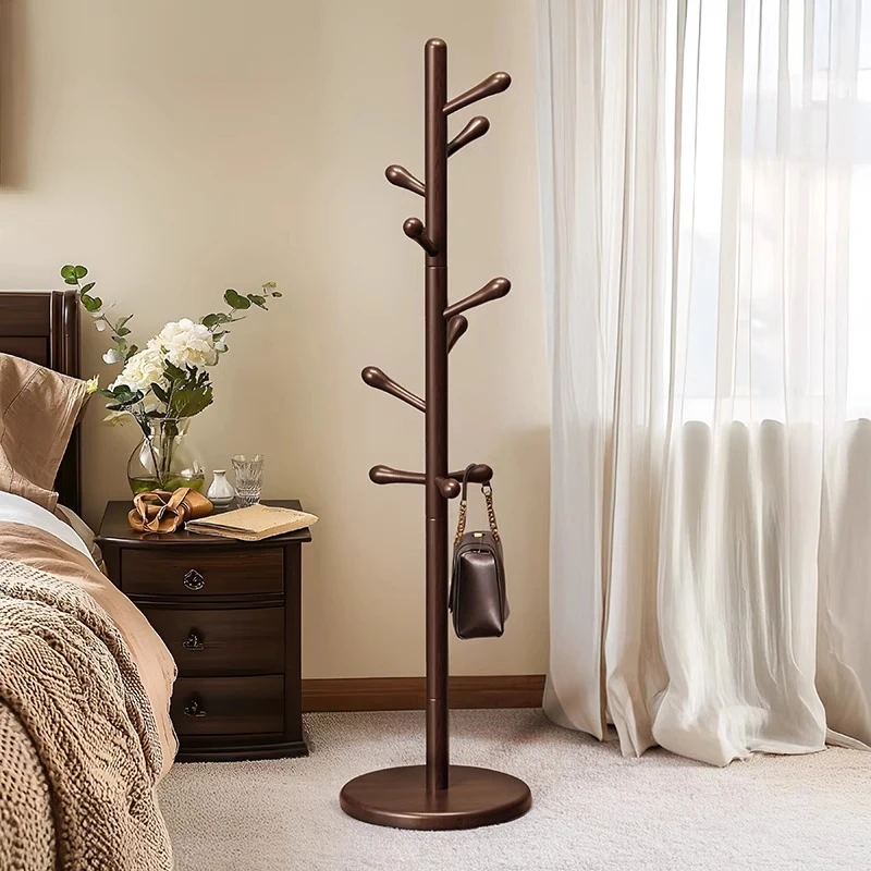 黑胡桃色实木落地衣帽架卧室立式挂衣架客厅房间不占空间衣服挂架