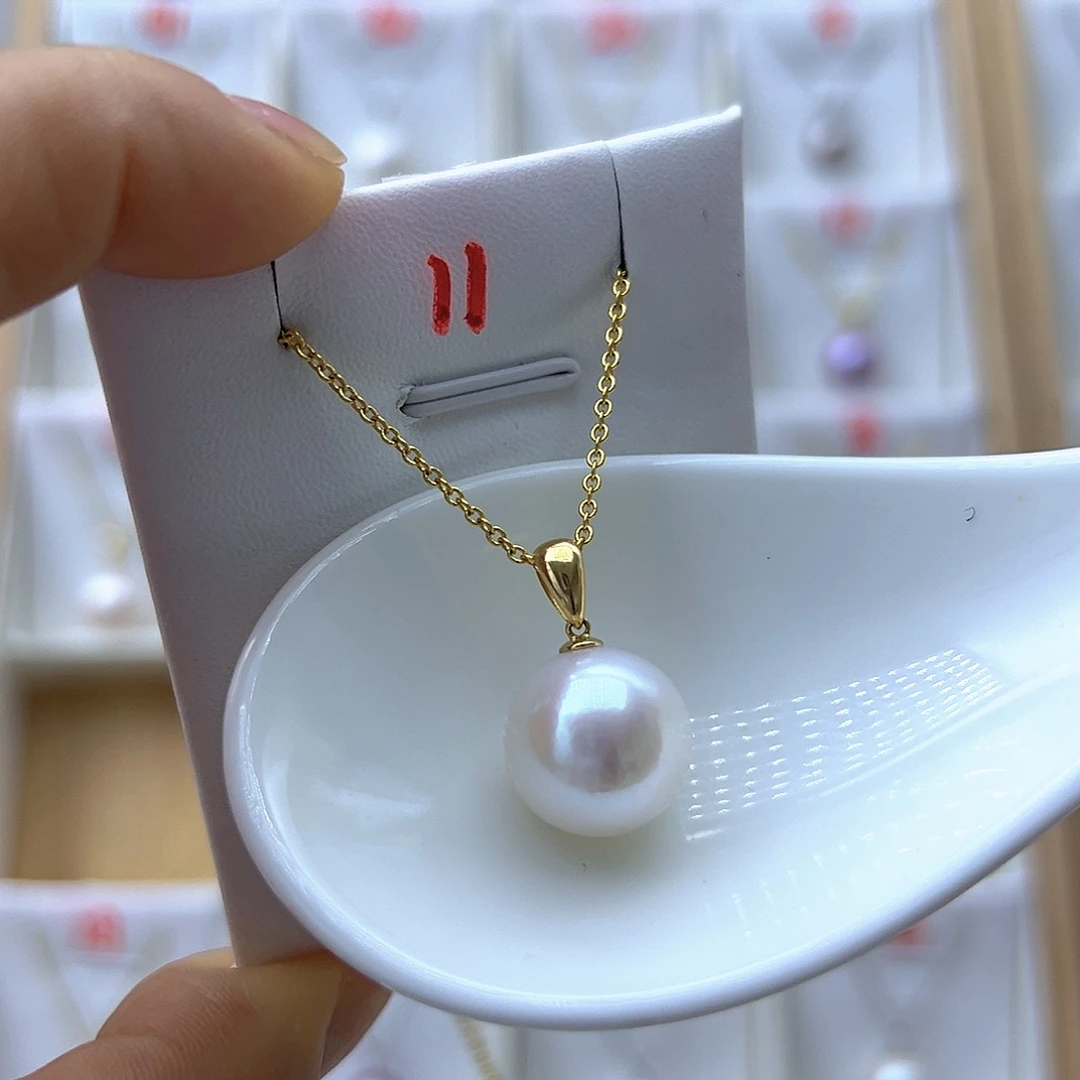 淡水珍珠吊坠(不含链)18K金镶嵌13-14mm