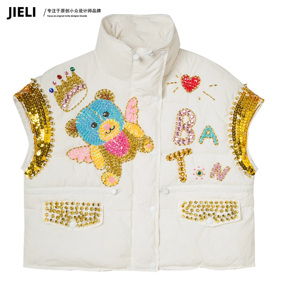 JIE LI/街力原创小众设计师定制款白色马甲羽绒服女Q7133