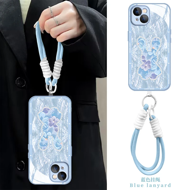 【苹果/华为/荣耀/OPPO/vivo/小米】花朵珍珠兔液态玻璃手机壳