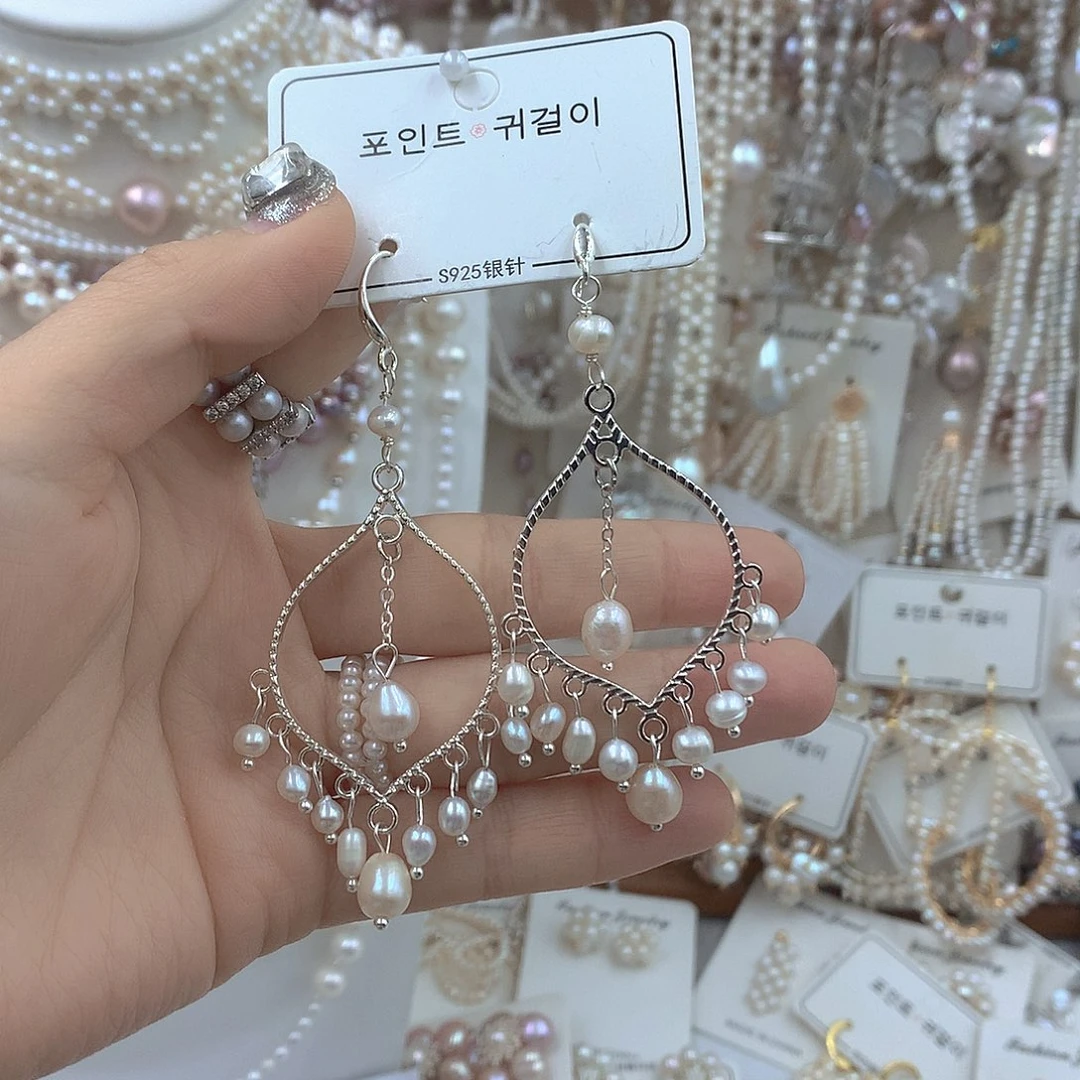 银S925镶嵌淡水珍珠耳饰