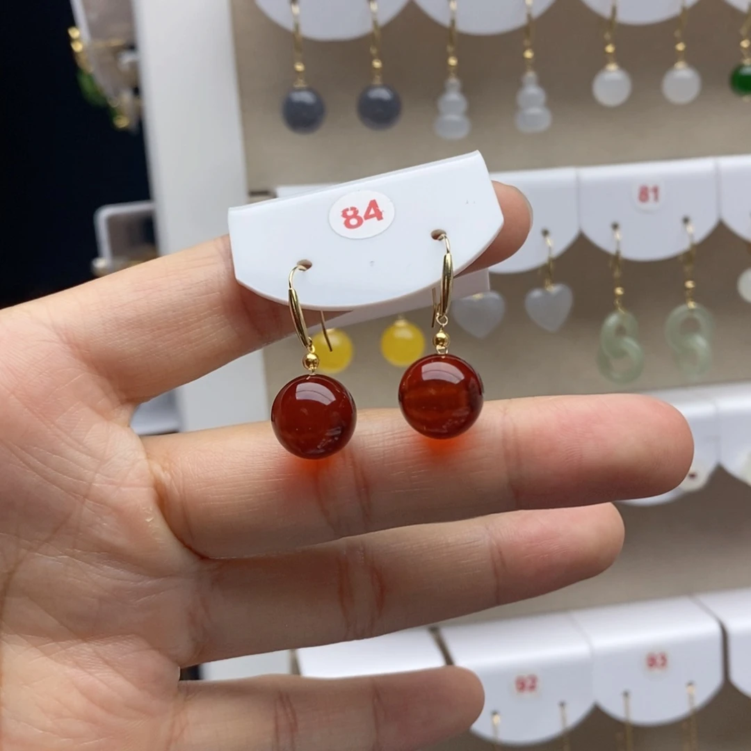 血珀18K金镶嵌耳饰