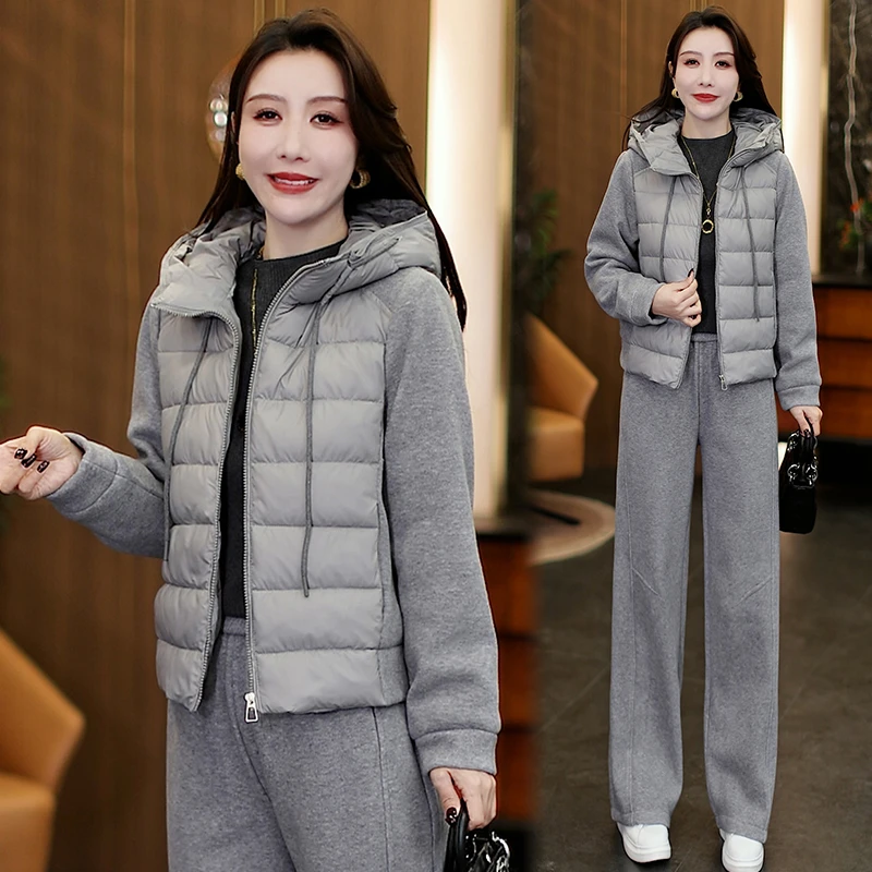 时尚休闲棉服套装女冬新款洋气减龄气质百搭连帽棉衣阔腿裤两件套