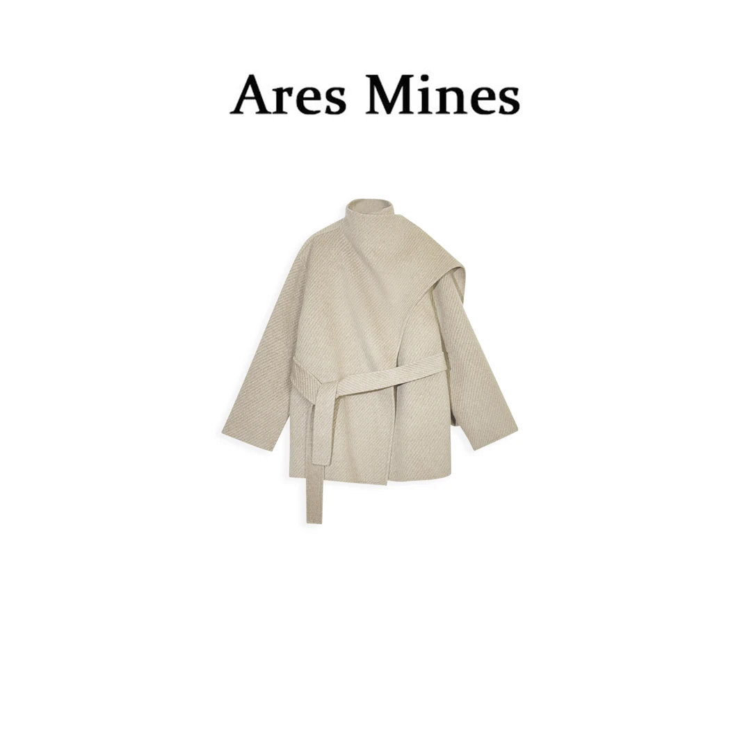 【盛朗熙AresMines】悠悠日记 中古风斜条纹一片式宽松双面呢外套