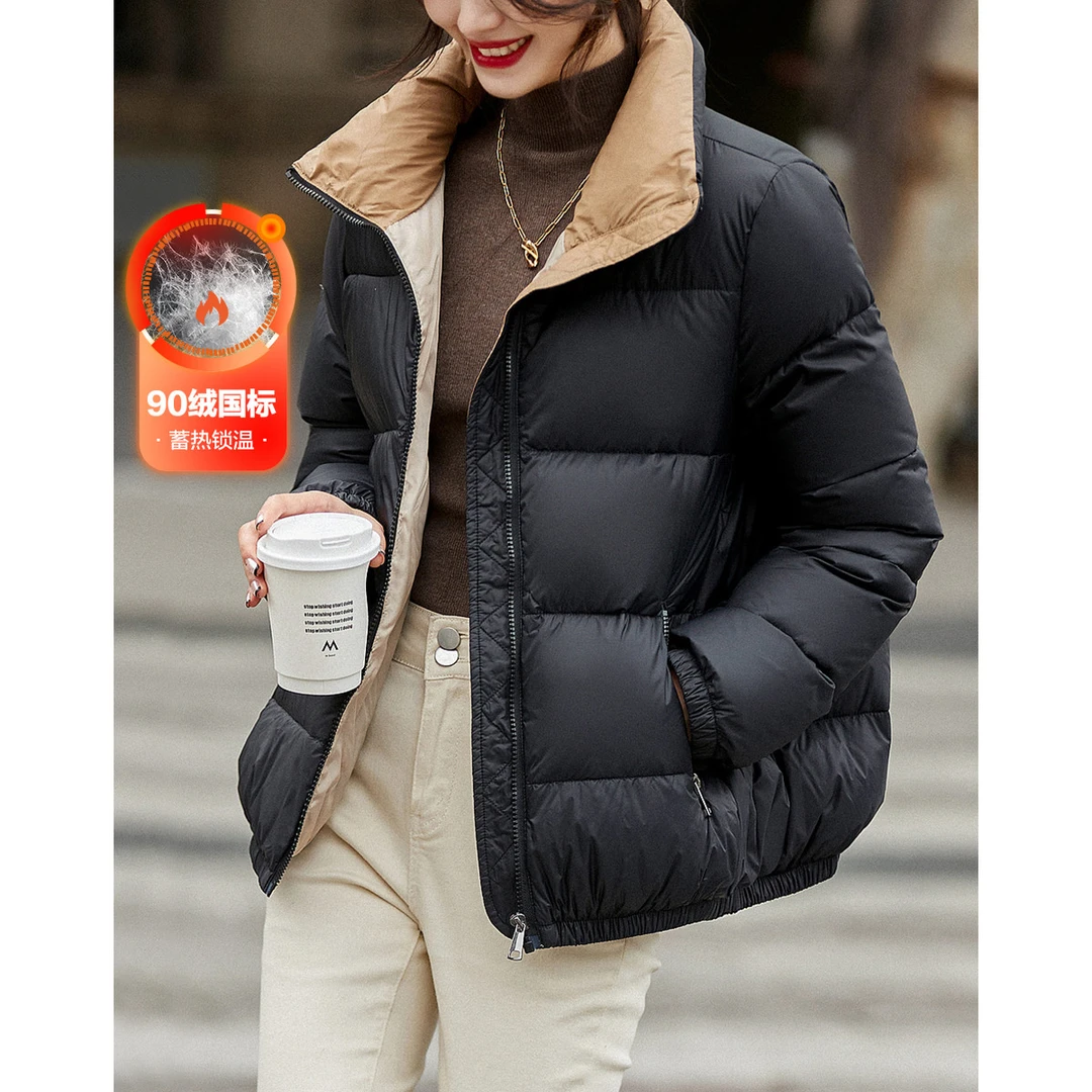 dme德·玛纳冬90鸭绒半高领长袖茧型羽绒服女短款外套