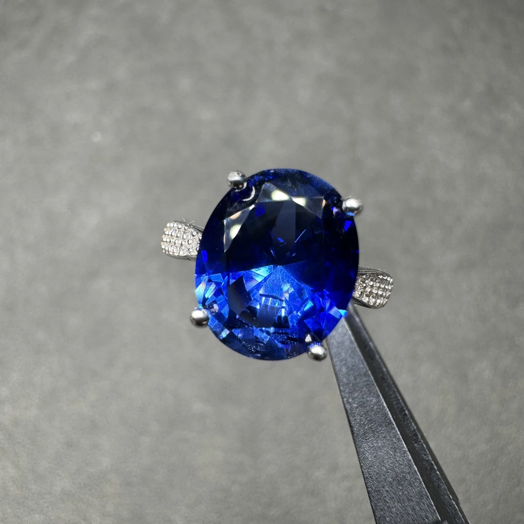 轻奢  s925银镀金 矢车菊色10*12简约戒指 060