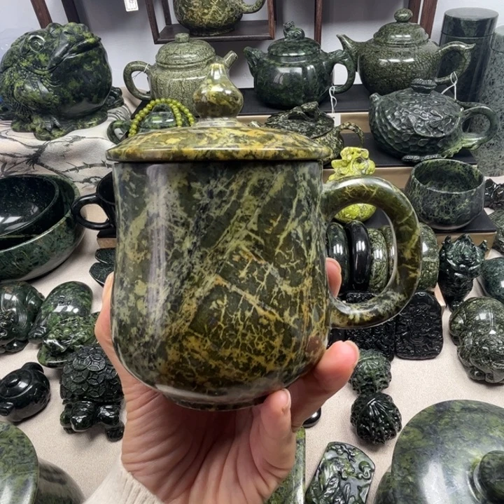 姜***媛蛇纹石玉未镶嵌杯子金花咖啡杯