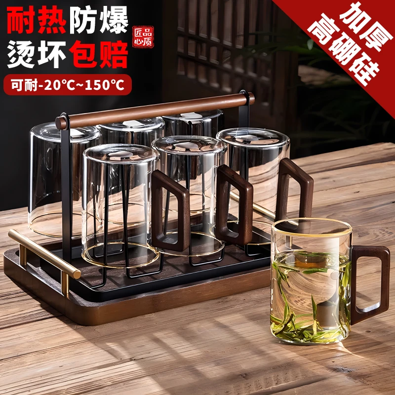 家用玻璃杯套装客厅耐高温茶杯大容量水杯办公室待客喝水杯子防爆