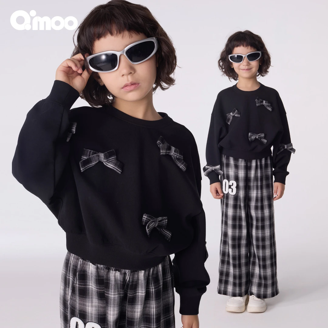 Qimoo/淇木25年秋季女童休闲时尚长袖立体蝴蝶结套头衫QSS3TC203B