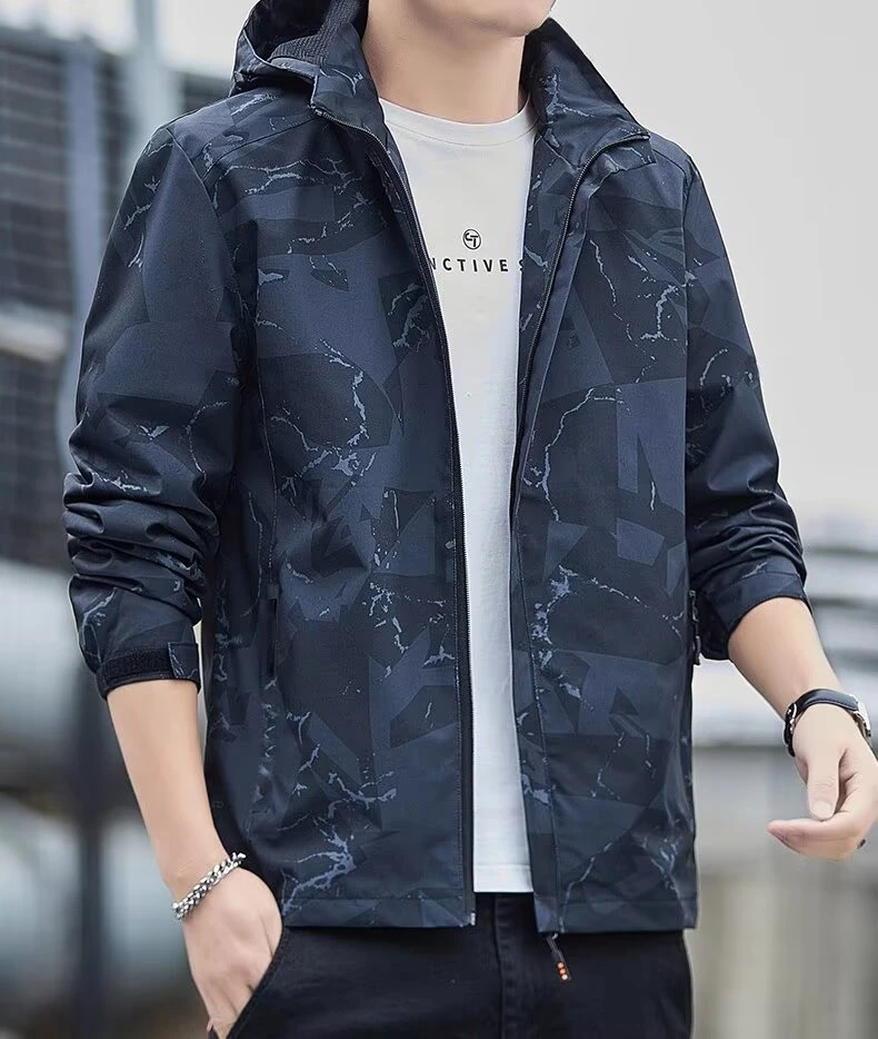 透气男秋季旅行男士休闲夹克薄款外套春秋季上衣户外连帽衫潮流