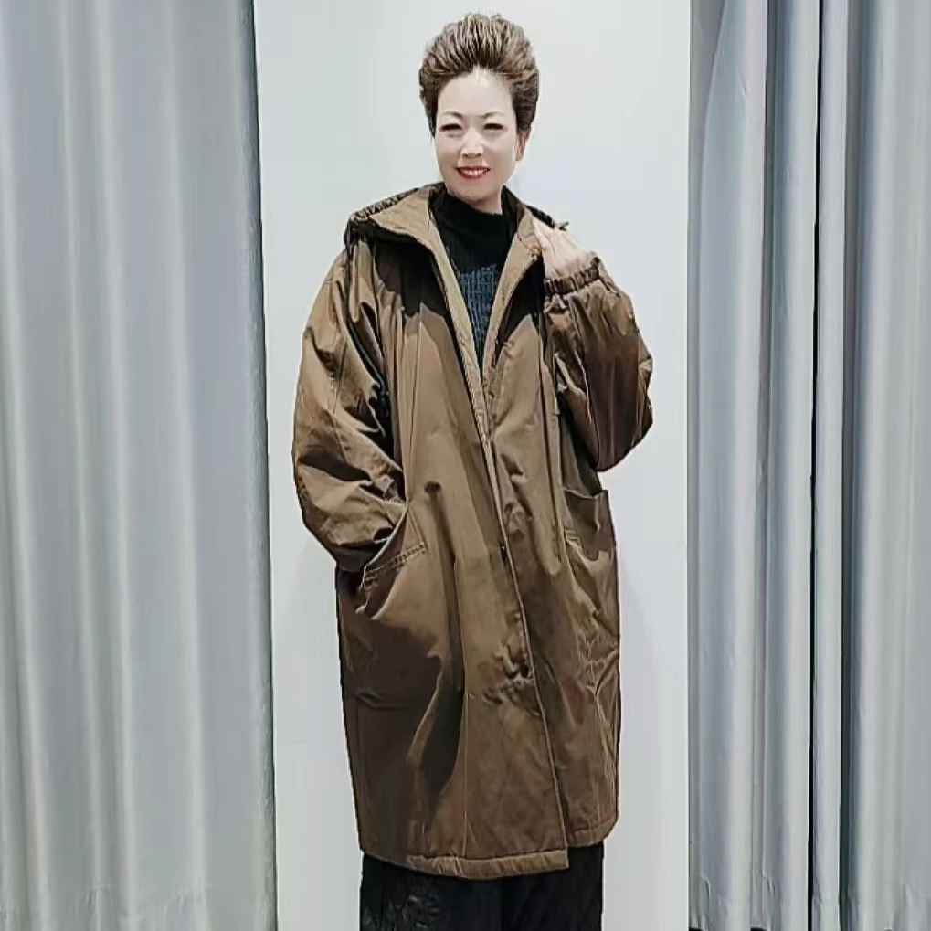 冬季时尚休闲宽松连帽中长款女士棉服