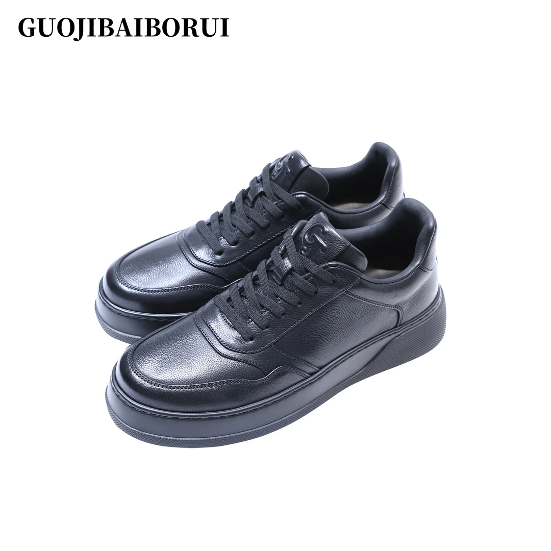 国际柏博瑞休闲皮鞋低帮真皮透气舒适软底时尚男鞋增高百搭板鞋