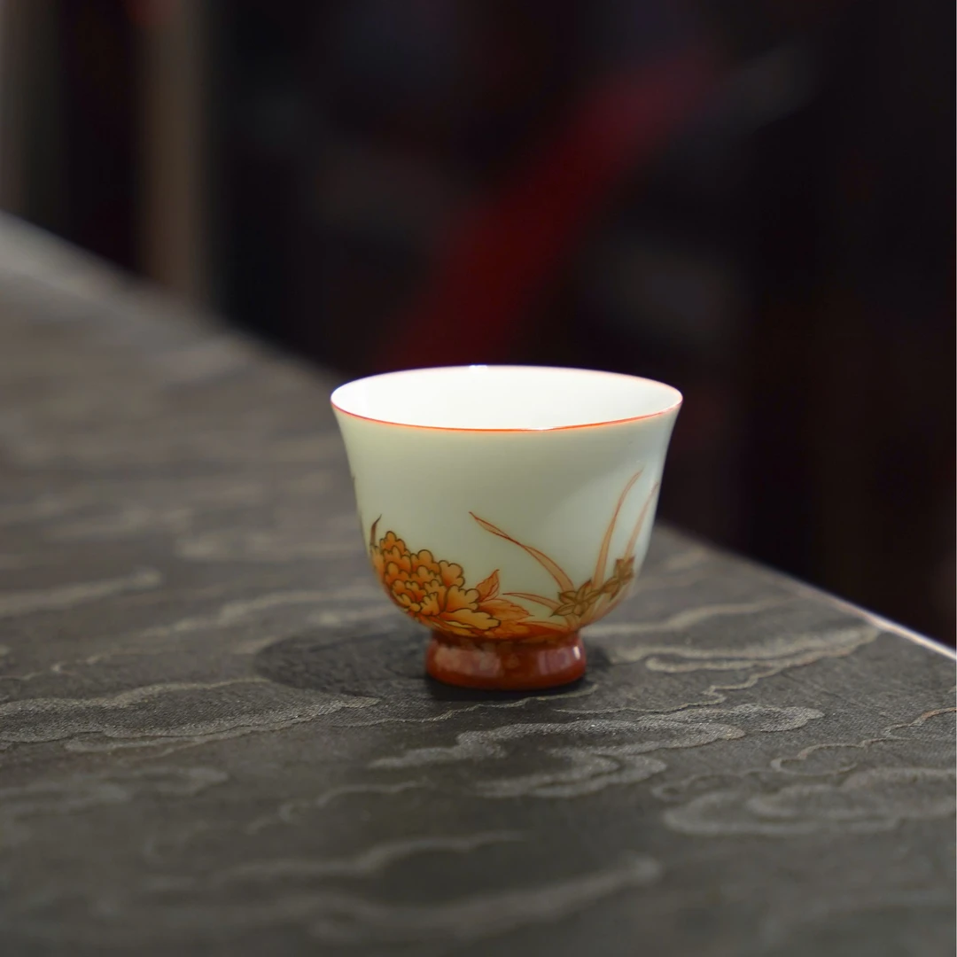 伴斤茶舍合吾 矾红繁花单杯  茶具中式茶道手作纯手工陶瓷饮茶