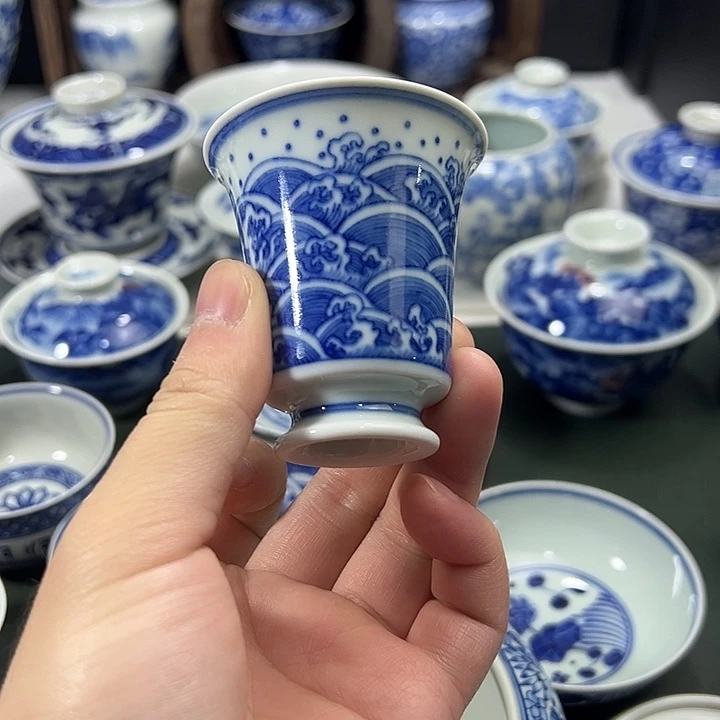 微瑕柴窑海水海浪闻香杯