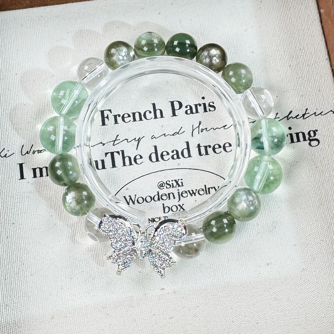 【蝶影】绿锂云母 绿萤石 白水晶手链