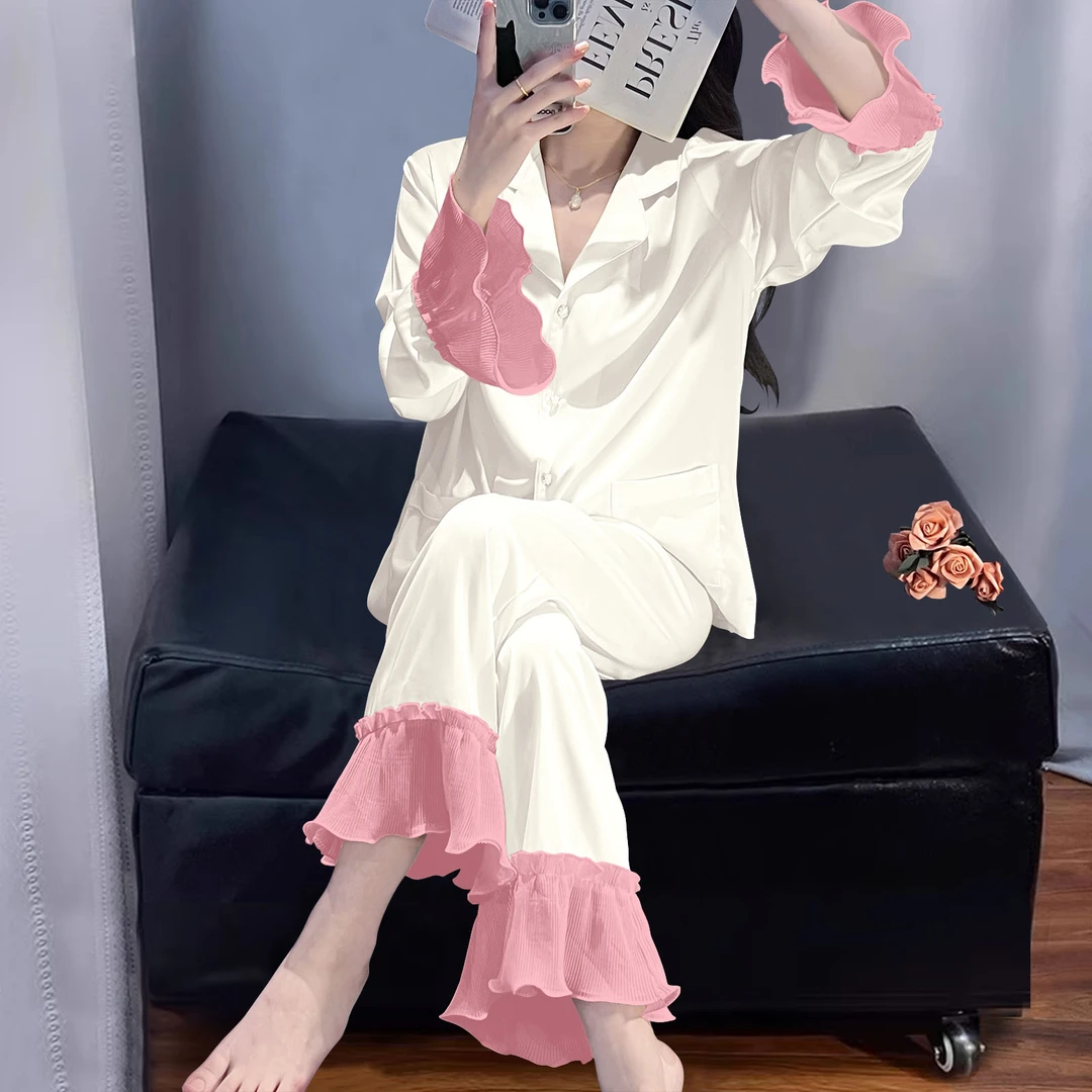 高级感2025新款睡衣女春秋长袖套装开衫纯色法式轻奢甜美时尚爆款