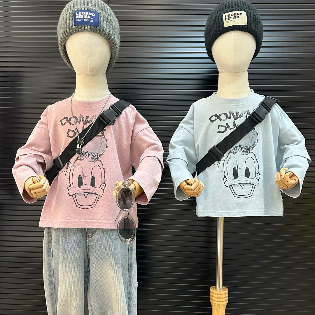 【D】儿童套头卫衣春秋新款男童洋气卡通鸭假两件长袖AS749