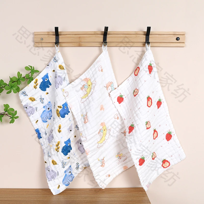 （4条装）25*50纯棉四层泡泡纱母婴A类小童巾吸水柔软印花婴幼儿