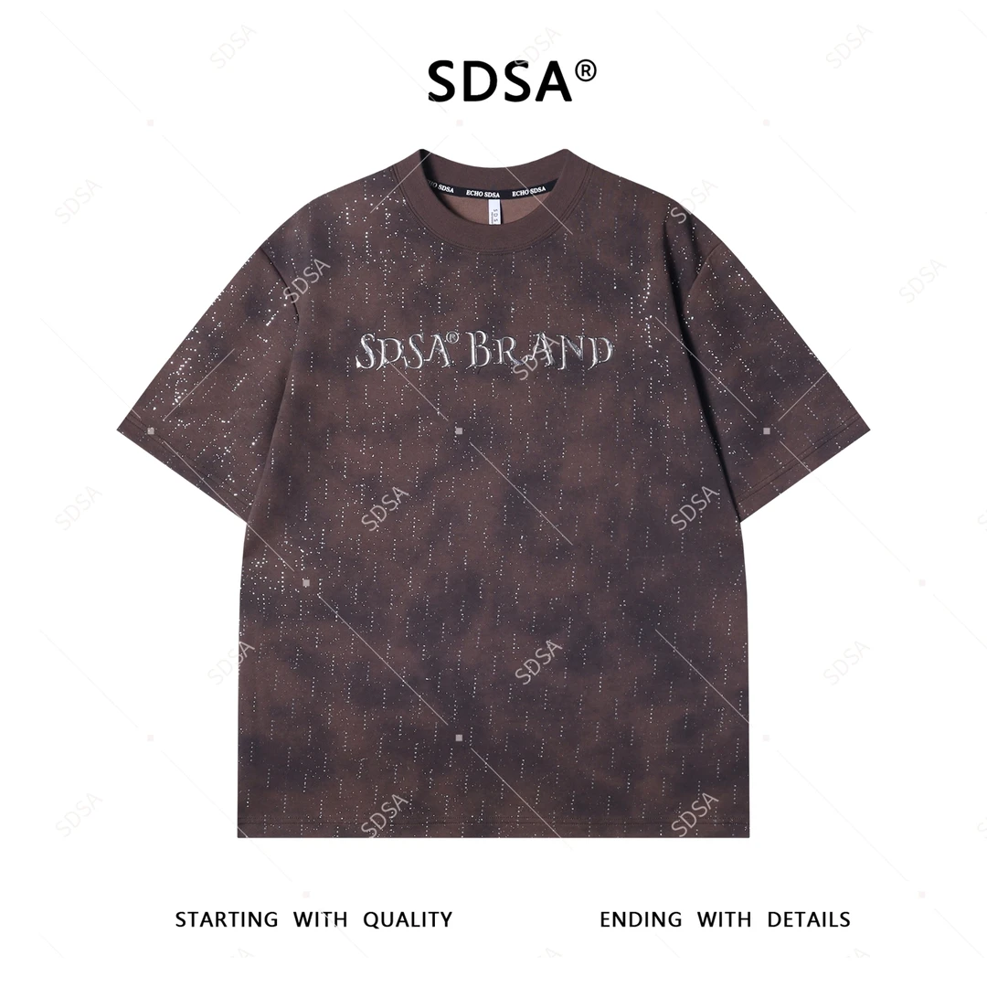 夏季高级感新款男士美式烫钻洒金立体字母短袖T恤时尚轻奢上衣