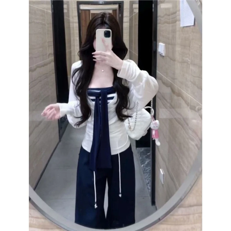 显瘦时尚小众设计感早秋女装休闲阔腿裤女2024春季纯色宽松哈伦三