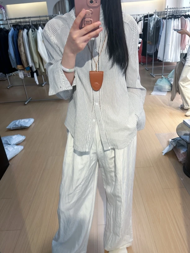 2025新款法式复古蕾丝拼接条纹衬衫