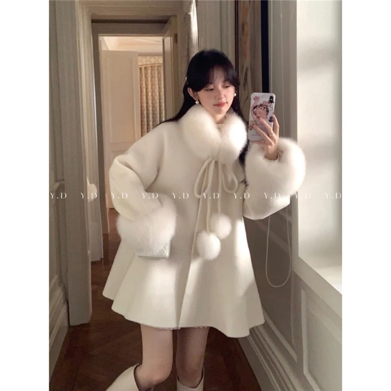 秋冬冬季毛呢短款女白色新款气质中长季富家千金风款大衣显瘦洋气