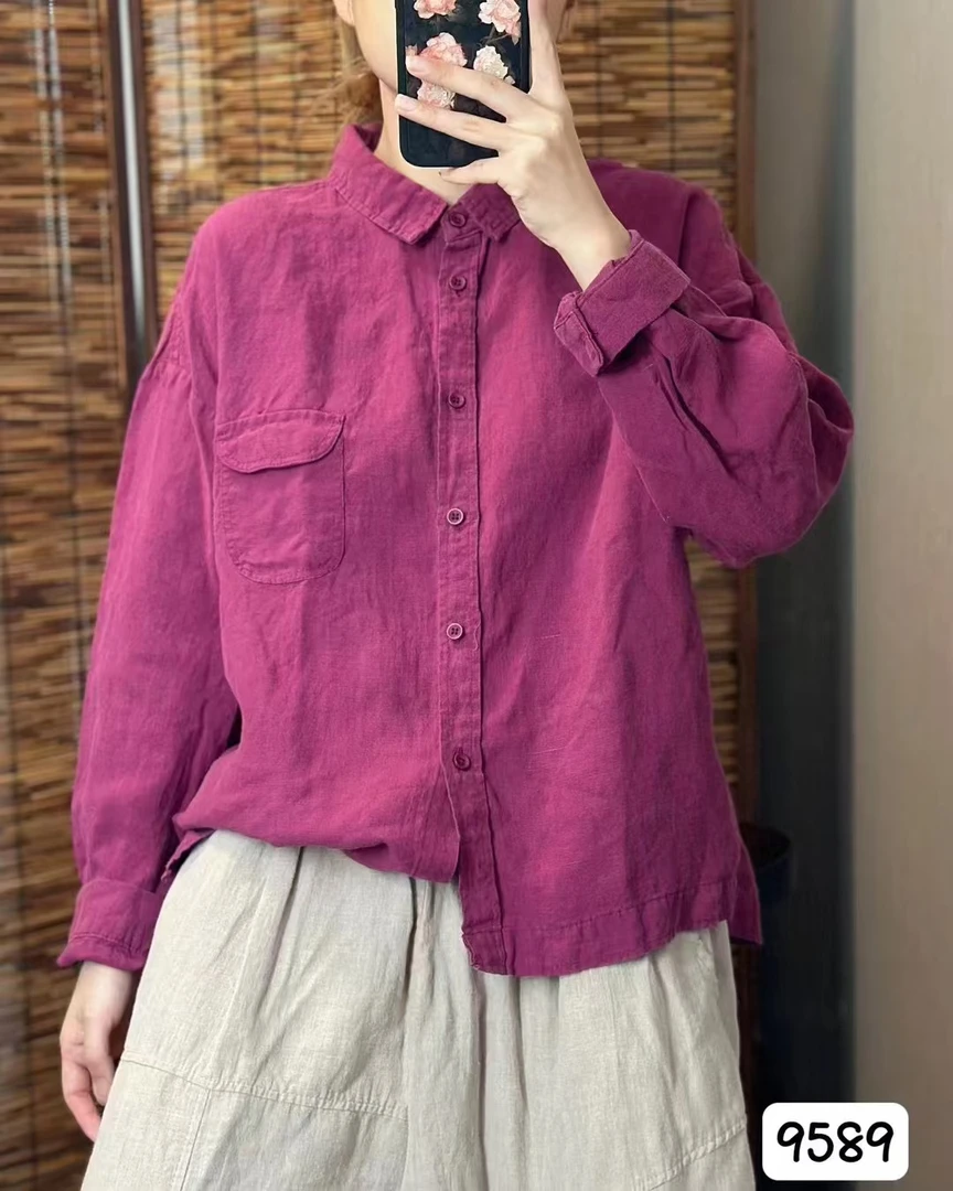 【麻楚】韩版时尚休闲亚麻秋季长袖衬衫宽松百搭简约爆款
