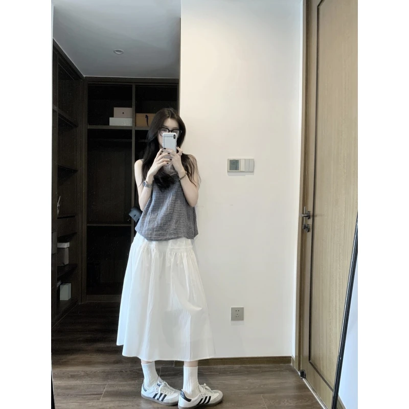 parkyeon法式休闲短袖上衣女夏季新款设计感高腰小众半身裙套装