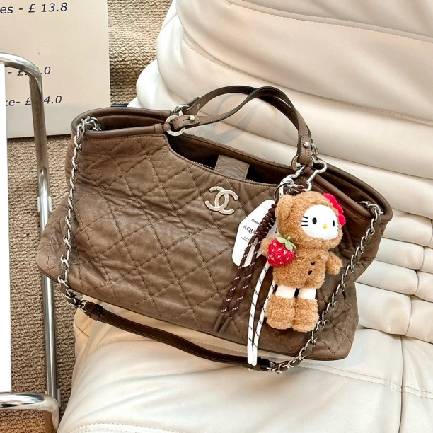 95新 Chanel/香奈儿 棕色手提单肩腋下包