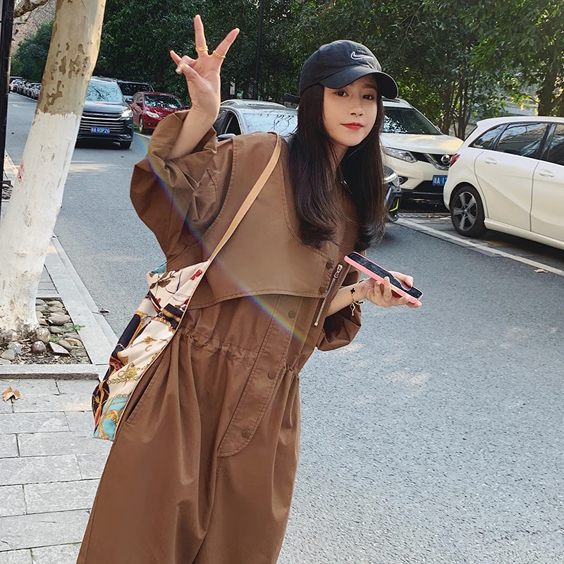 咖色慵懒风工装连体裤女春秋减龄显瘦宽松韩版休闲小个子连衣裤子