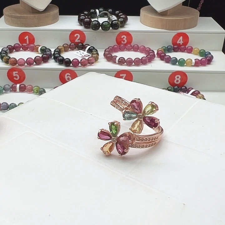 戒指银S925镶嵌碧玺17号