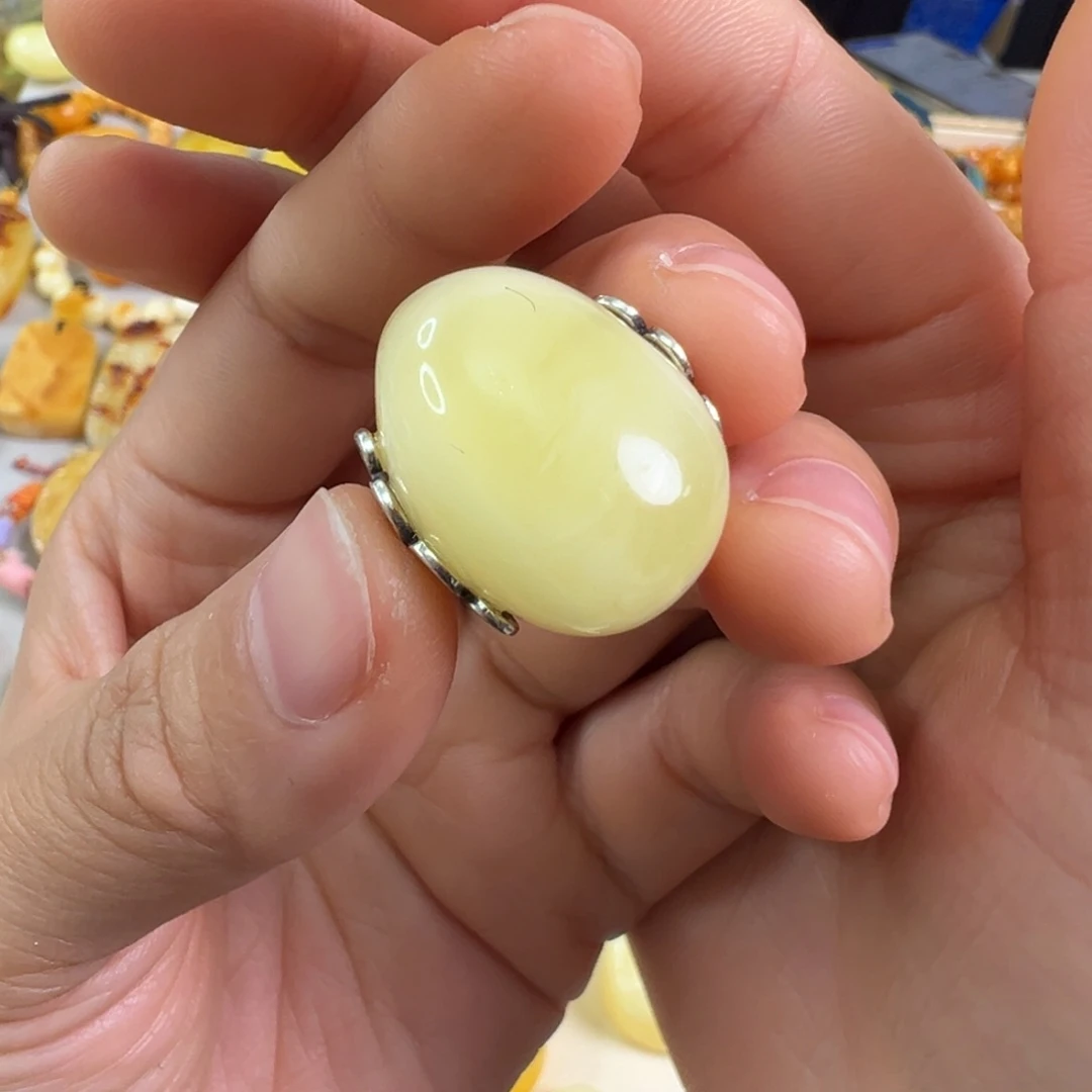 蜜蜡裸石银S925镶嵌蜜蜡