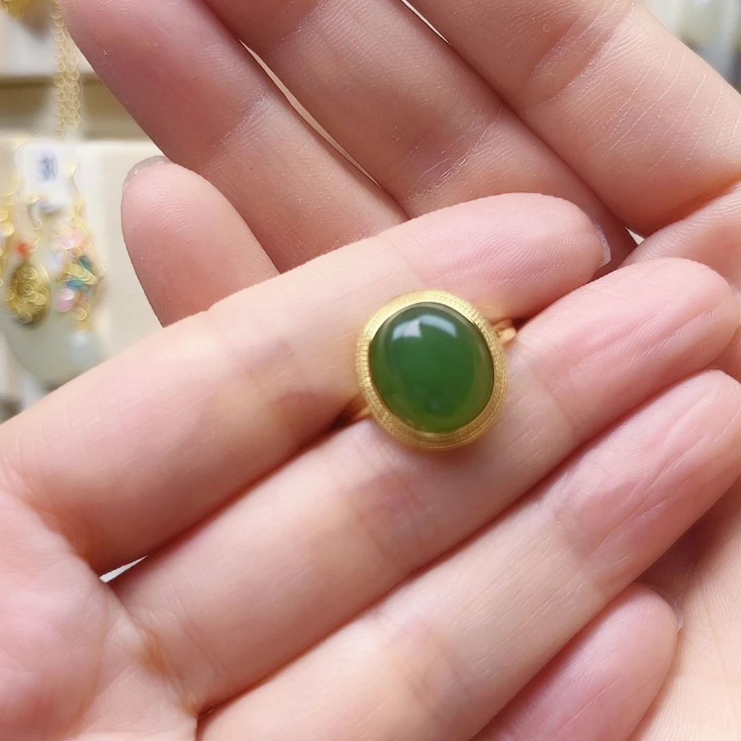 和田玉银S925镀金镶嵌戒指