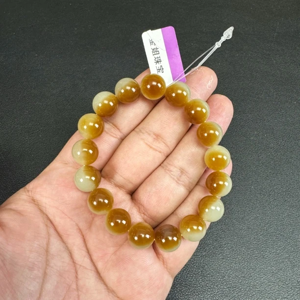 【金山糖聚宝盆约12mm】和田玉新疆且末金山糖老矿老料约12mm手串