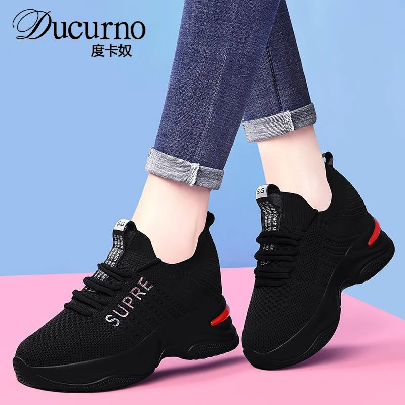 内增高女鞋2025年新款秋夏网面运动鞋红色厚底红鞋本命年属蛇鞋子