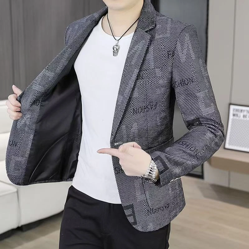 B 200-399 男西服男士春秋时尚休闲潮流修身格子韩版